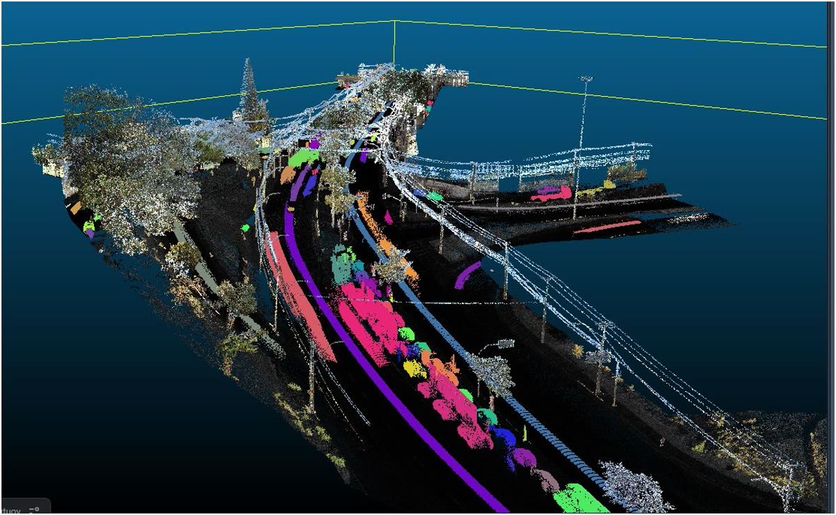 Nuvem de pontos classificada de rodovia, viewer 3D